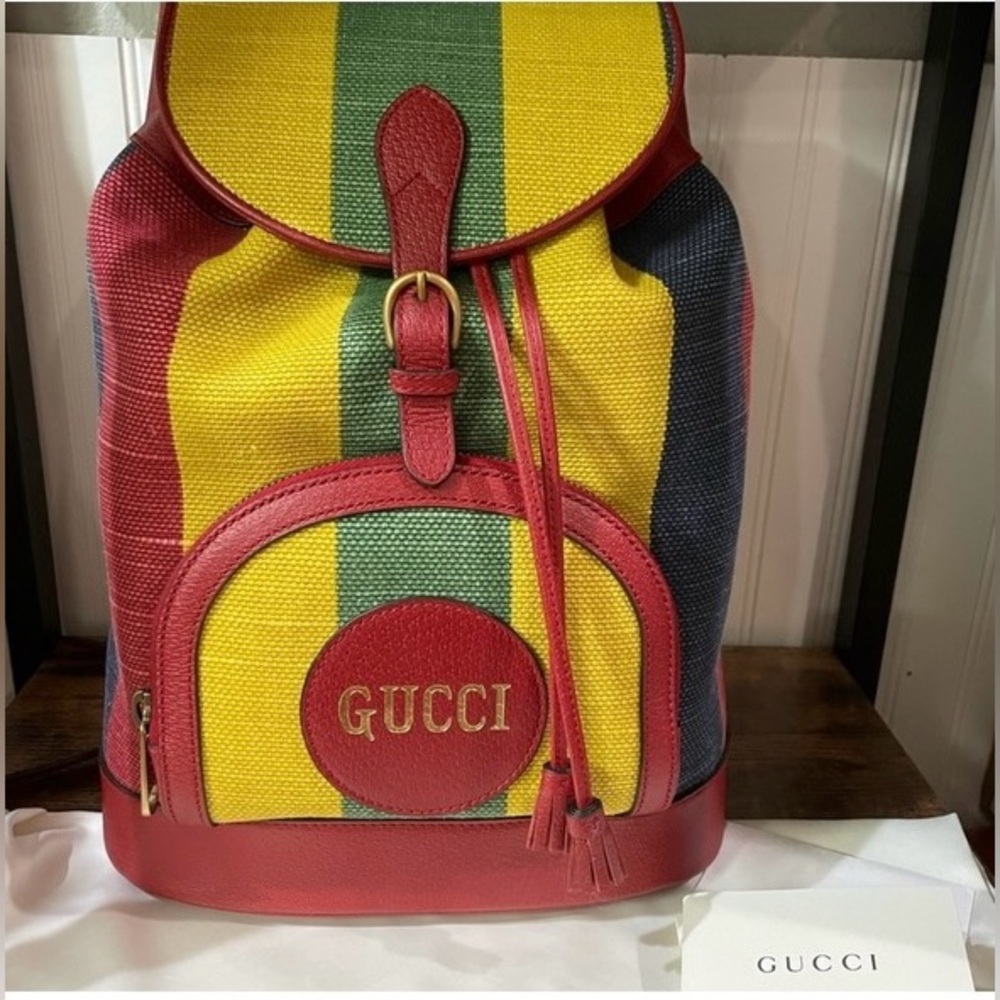 Gucci Baiadera-Striped Canvas Backpack
